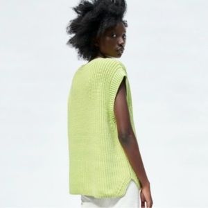 ZARA Lime Green Chunky Knit Sweater Vest Size Small